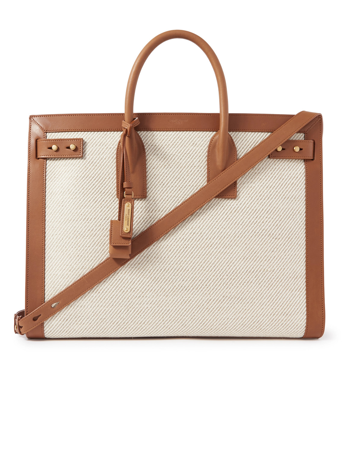 Saint Laurent Sac De Jour Leather-trimmed Canvas Tote Bag In Neutrals