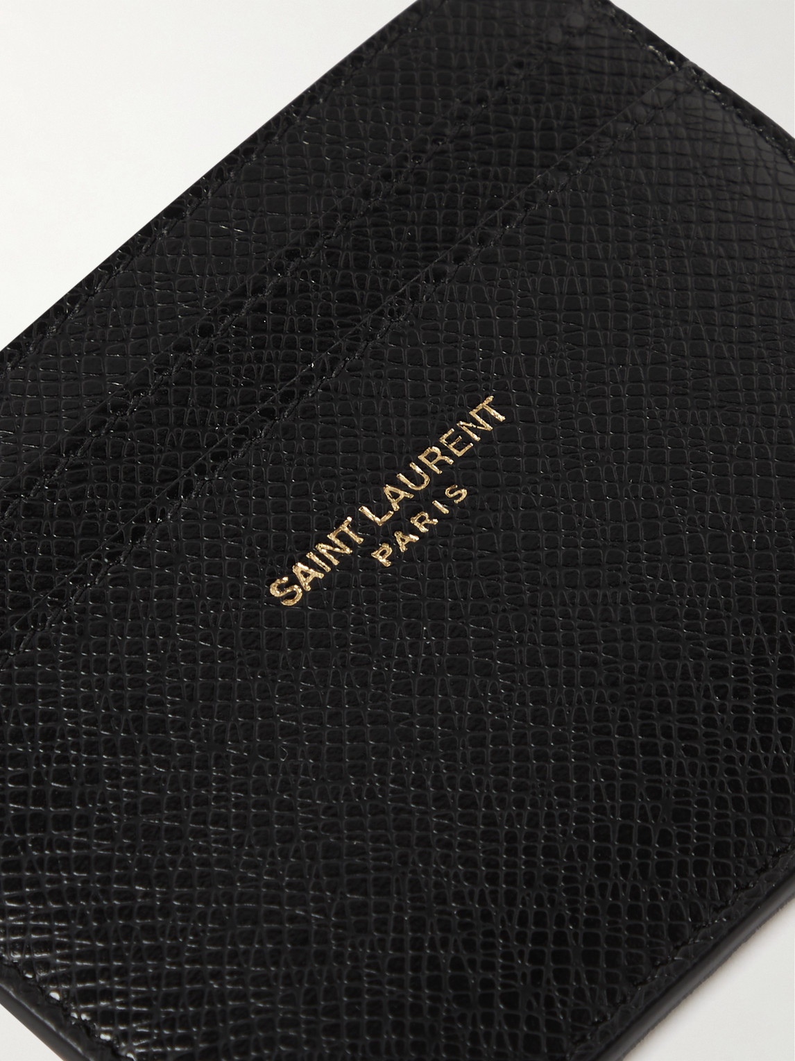 Shop Saint Laurent Logo-print Upcycled Cross-grain Leather Cardholder In Black