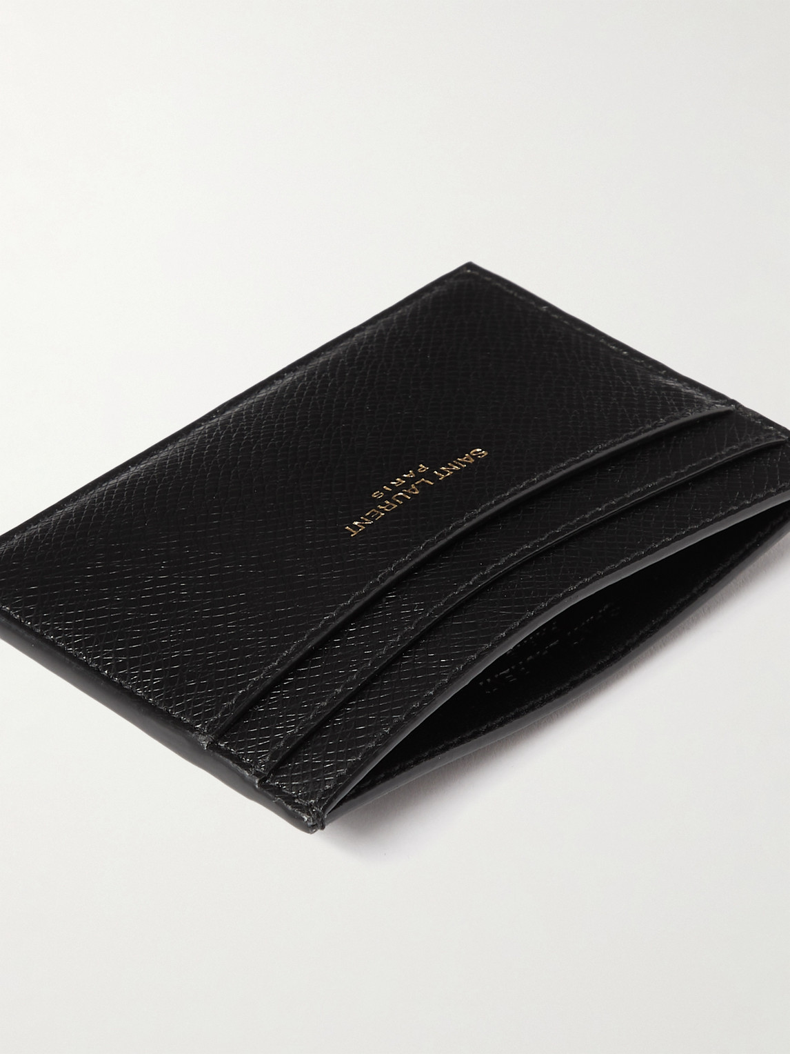 Shop Saint Laurent Logo-print Upcycled Cross-grain Leather Cardholder In Black