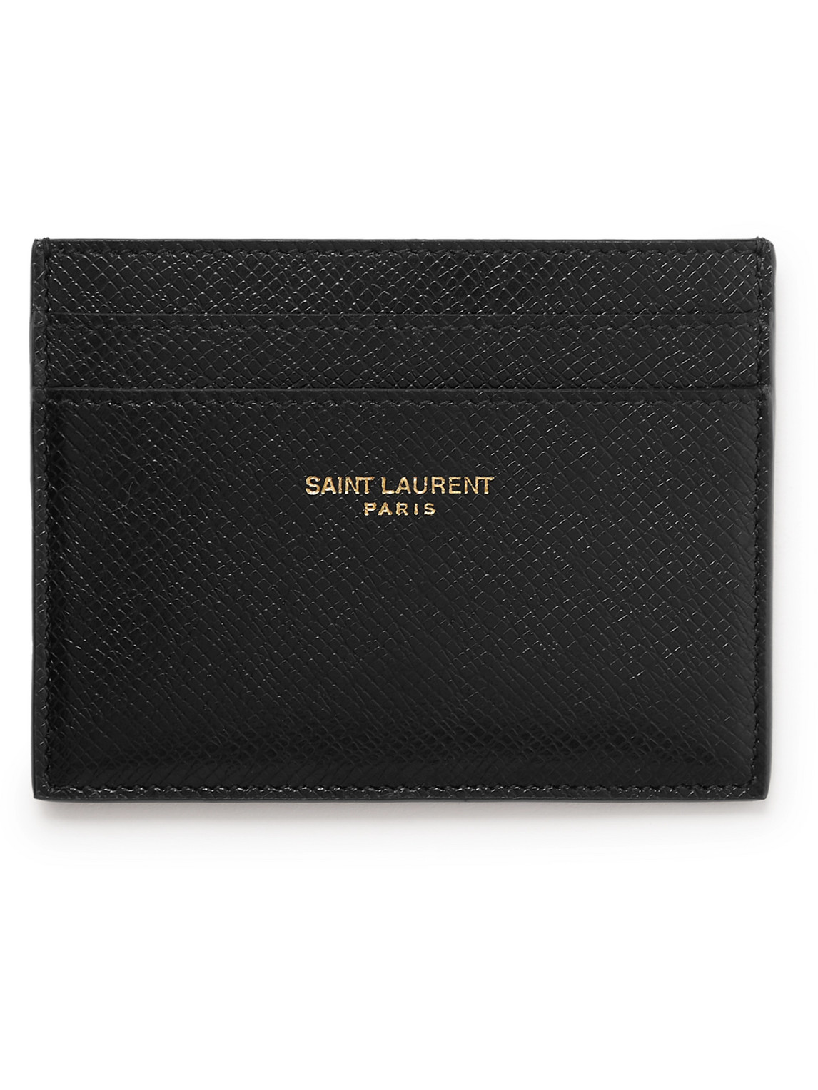 Saint Laurent Logo-print Cross-grain Leather Cardholder In Black