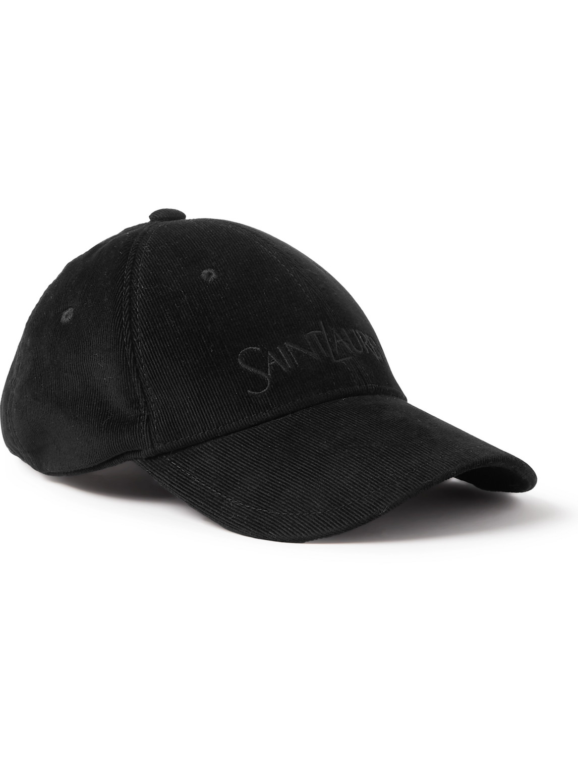 Shop Saint Laurent Logo-embroidered Cotton-cordurory Baseball Cap In Black