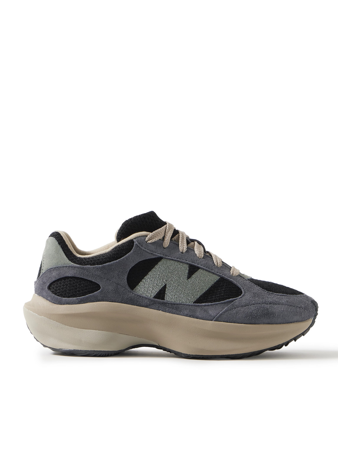 NEW BALANCE WRPD RUNNER LOGO-EMBROIDERED SUEDE AND MESH SNEAKERS