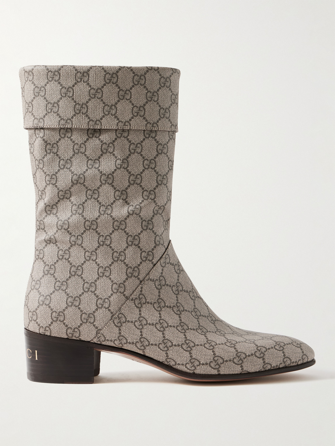 Gucci Punkel Monogrammed Supreme Coated-canvas Boots In Gray