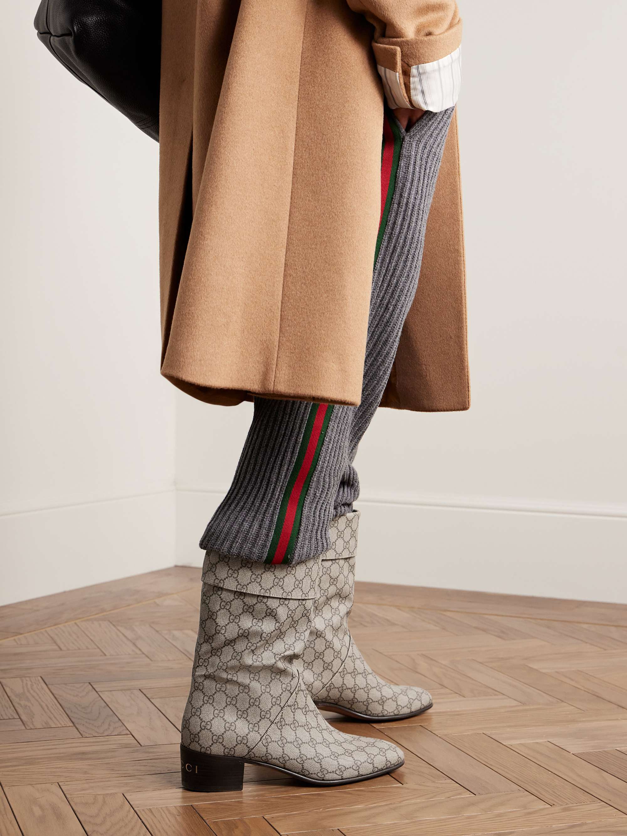 Gucci Men's Punkel Monogrammed Supreme Coated-Canvas Boots