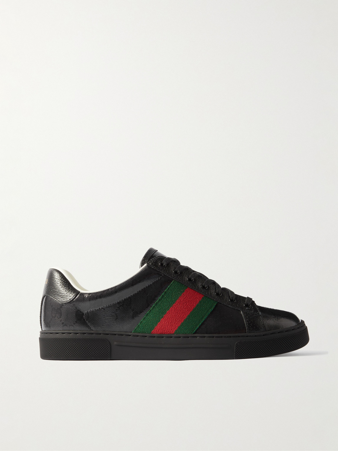 Gucci Webbing- And Leather-trimmed Monogrammed Coated-canvas Sneakers In Black