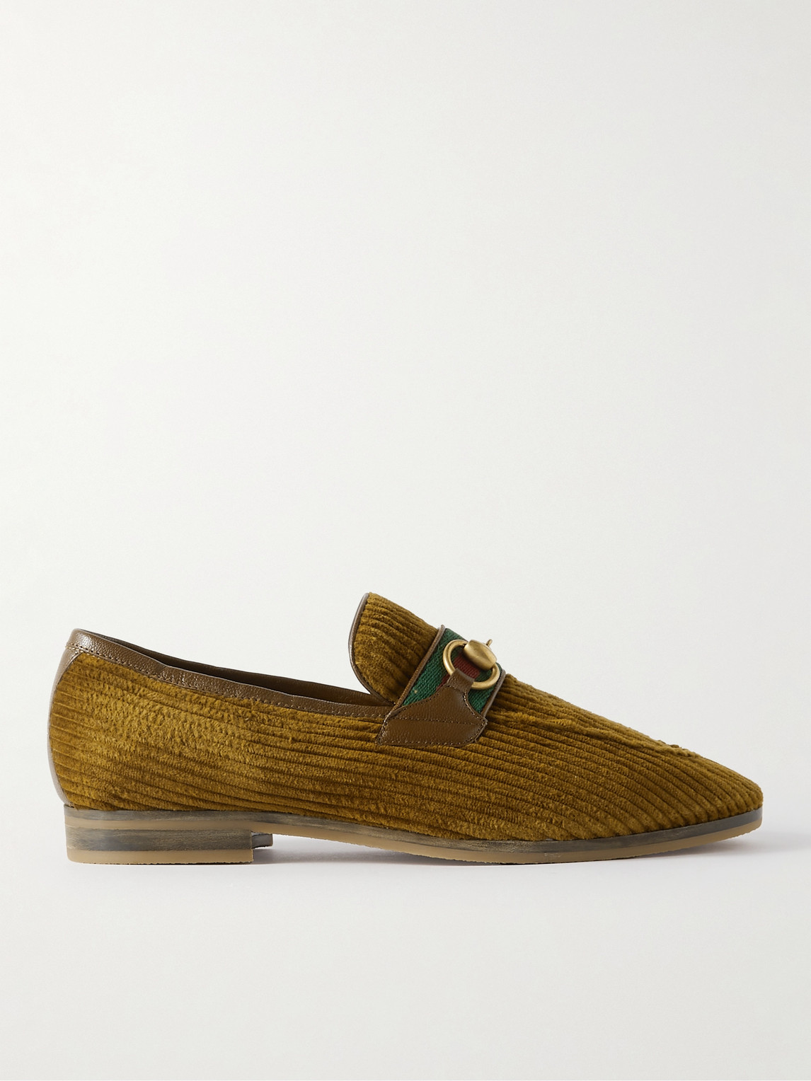 Gucci Paride Leather-trimmed Horsebit-embellished Corduroy Loafers In Brown