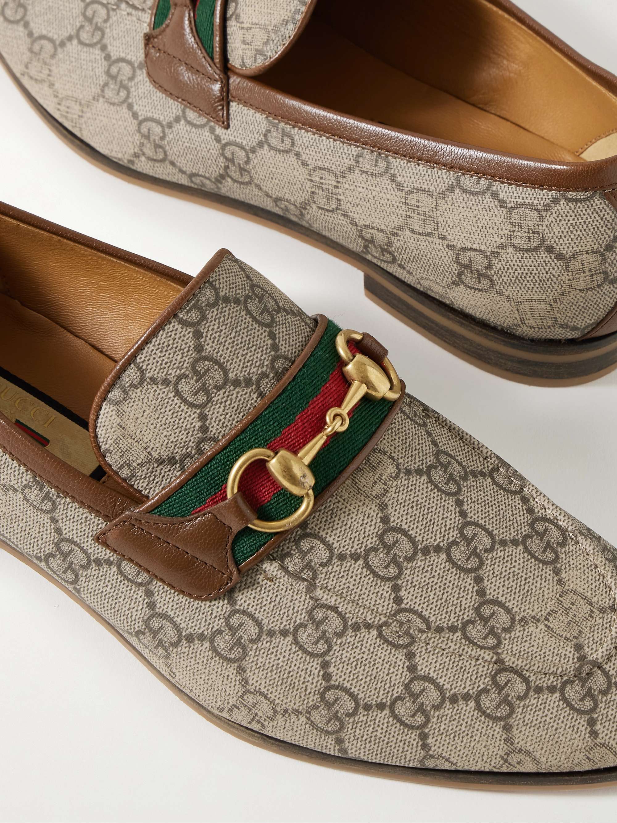 GUCCI Paride Webbing and Leather-Trimmed Horsebit Coated-Canvas Loafers ...