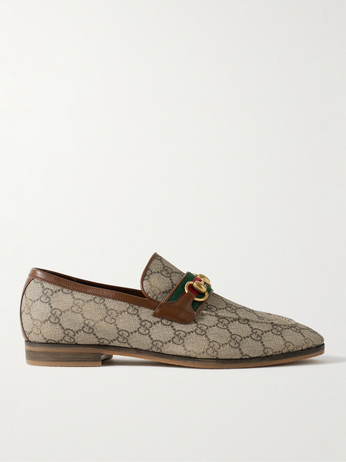 Gucci Paride Webbing And Leather-trimmed Horsebit Coated-canvas Loafers
