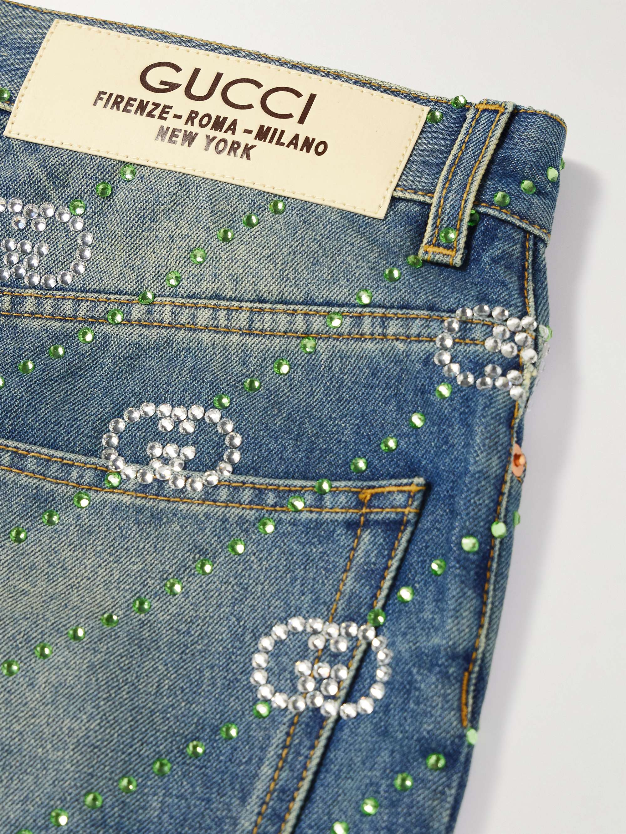 GUCCI Straight-Leg Frayed Crystal-Embellished Jeans for Men | MR PORTER