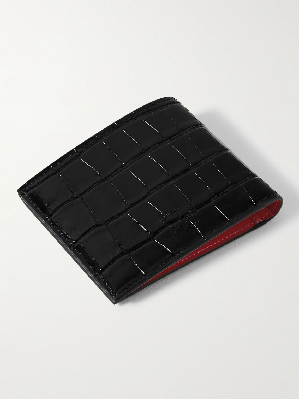 Shop Christian Louboutin Logo-appliquéd Croc-effect Glossed-leather Billfold Wallet In Black