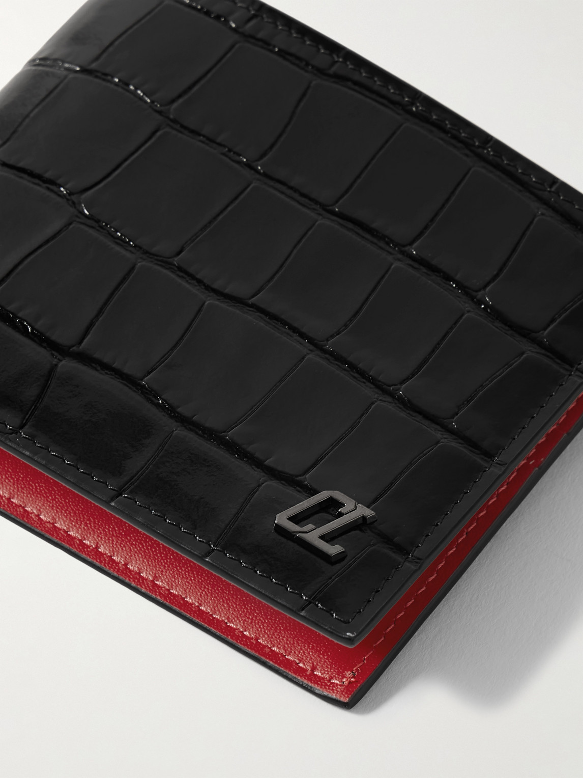 Shop Christian Louboutin Logo-appliquéd Croc-effect Glossed-leather Billfold Wallet In Black