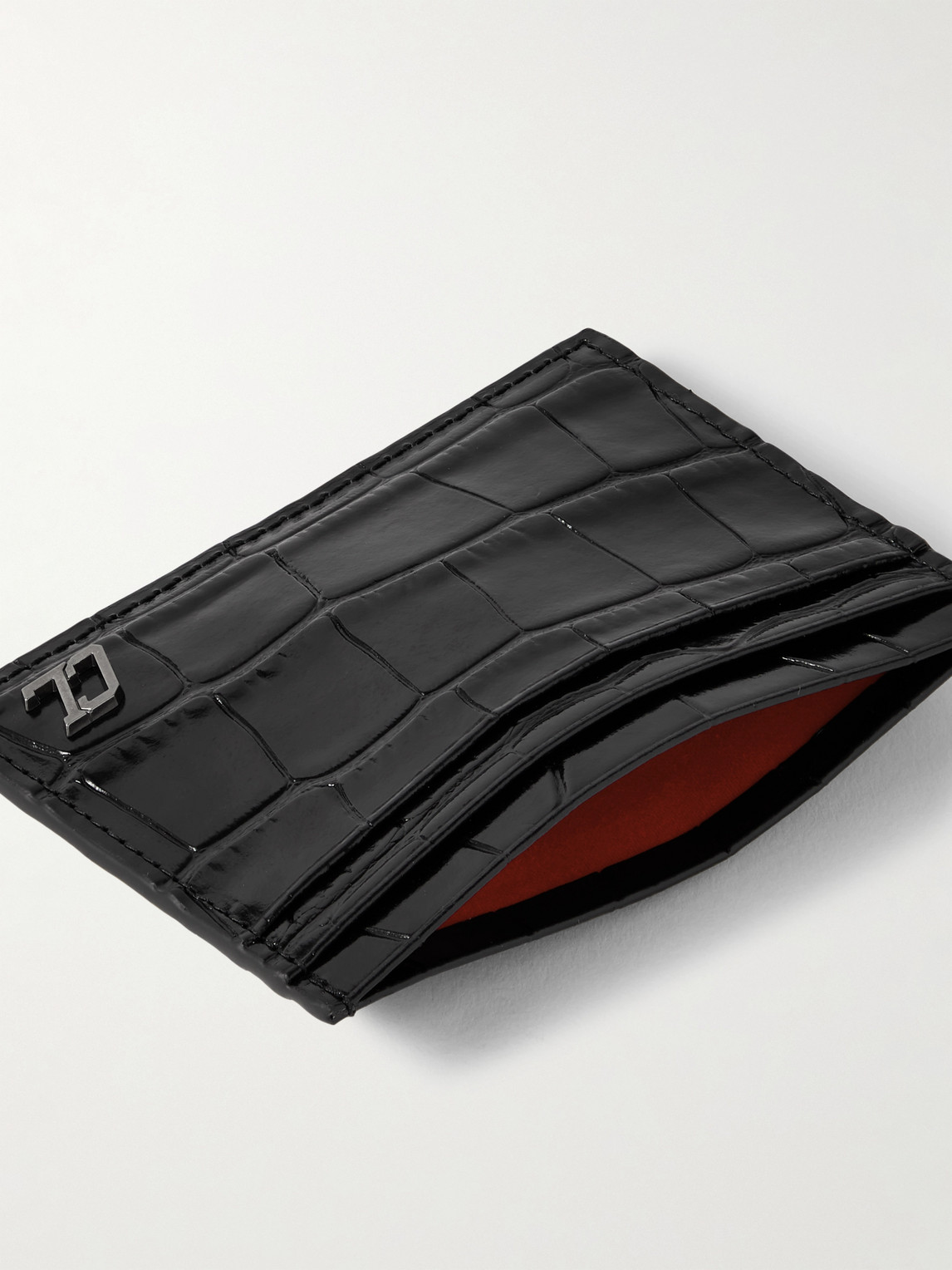 Shop Christian Louboutin Logo-appliquéd Croc-effect Glossed-leather Cardholder In Black