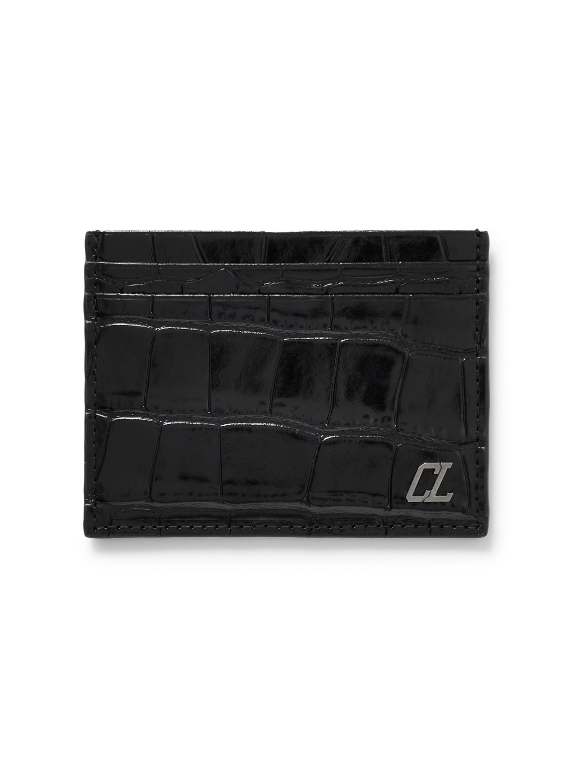 Christian Louboutin Logo-appliquéd Croc-effect Glossed-leather Cardholder In Black