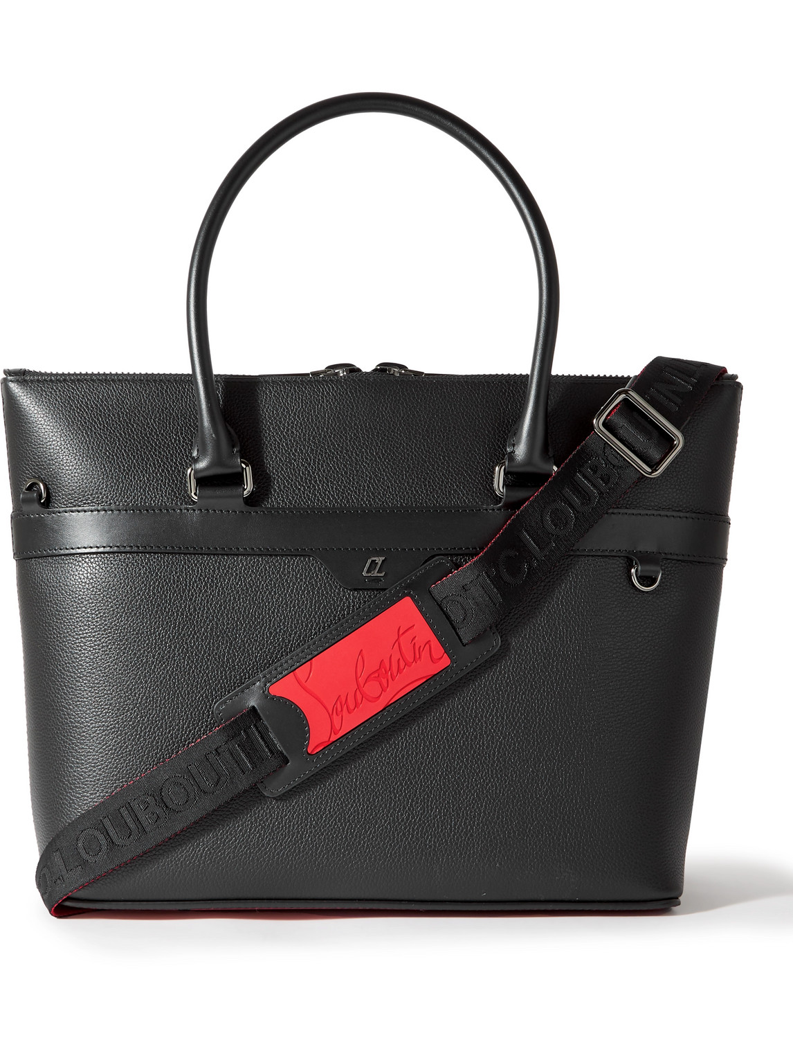 Christian Louboutin Kabiker 2.0 Rubber-trimmed Full-grain Leather Tote Bag In Black