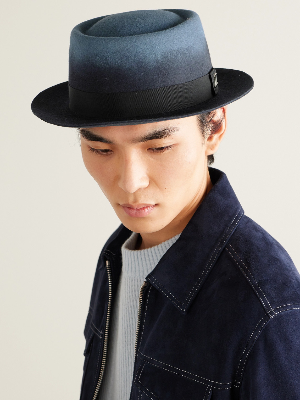 Christian Louboutin Andaloubi Grosgrain-trimmed Felt Fedora In Blue