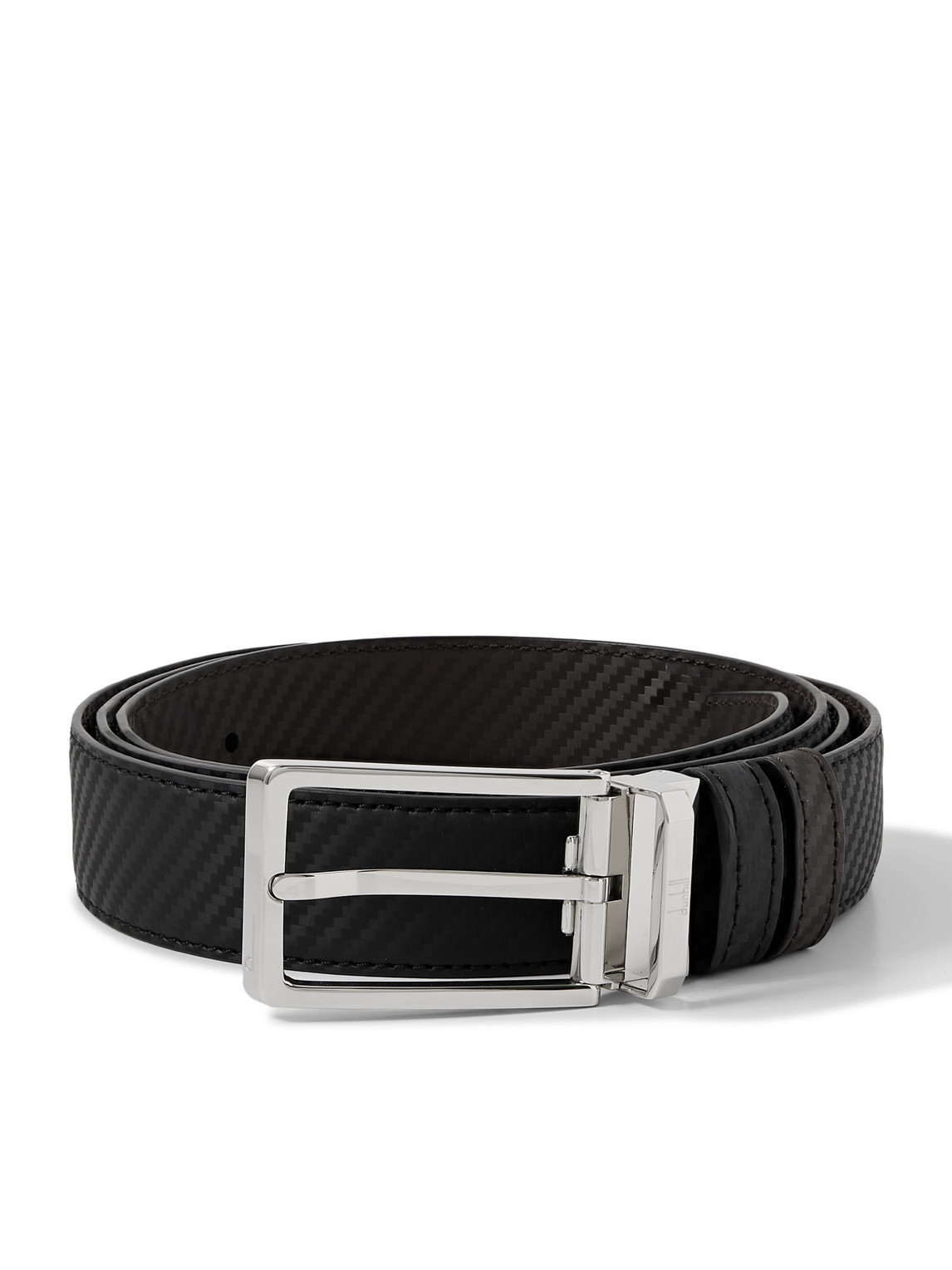 Dunhill 3cm Reversible Striped Leather Belt In Black