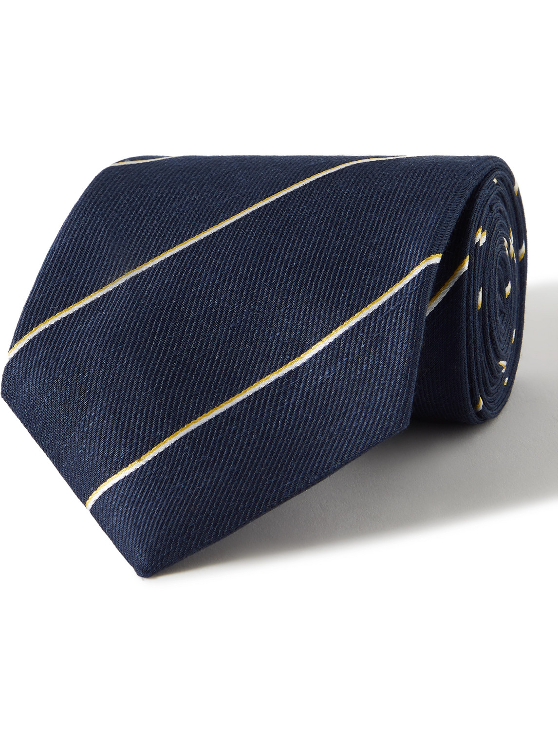 Dunhill 9cm Striped Linen And Mulberry Silk-blend Twill Tie In Blue