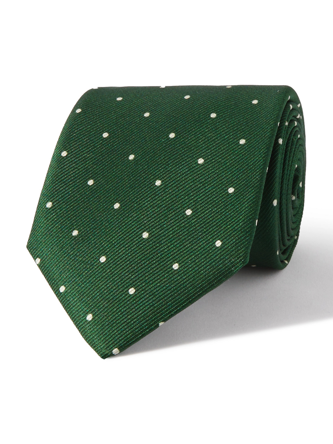 Dunhill 8cm Polka-dot Mulberry Silk-twill Tie In Green
