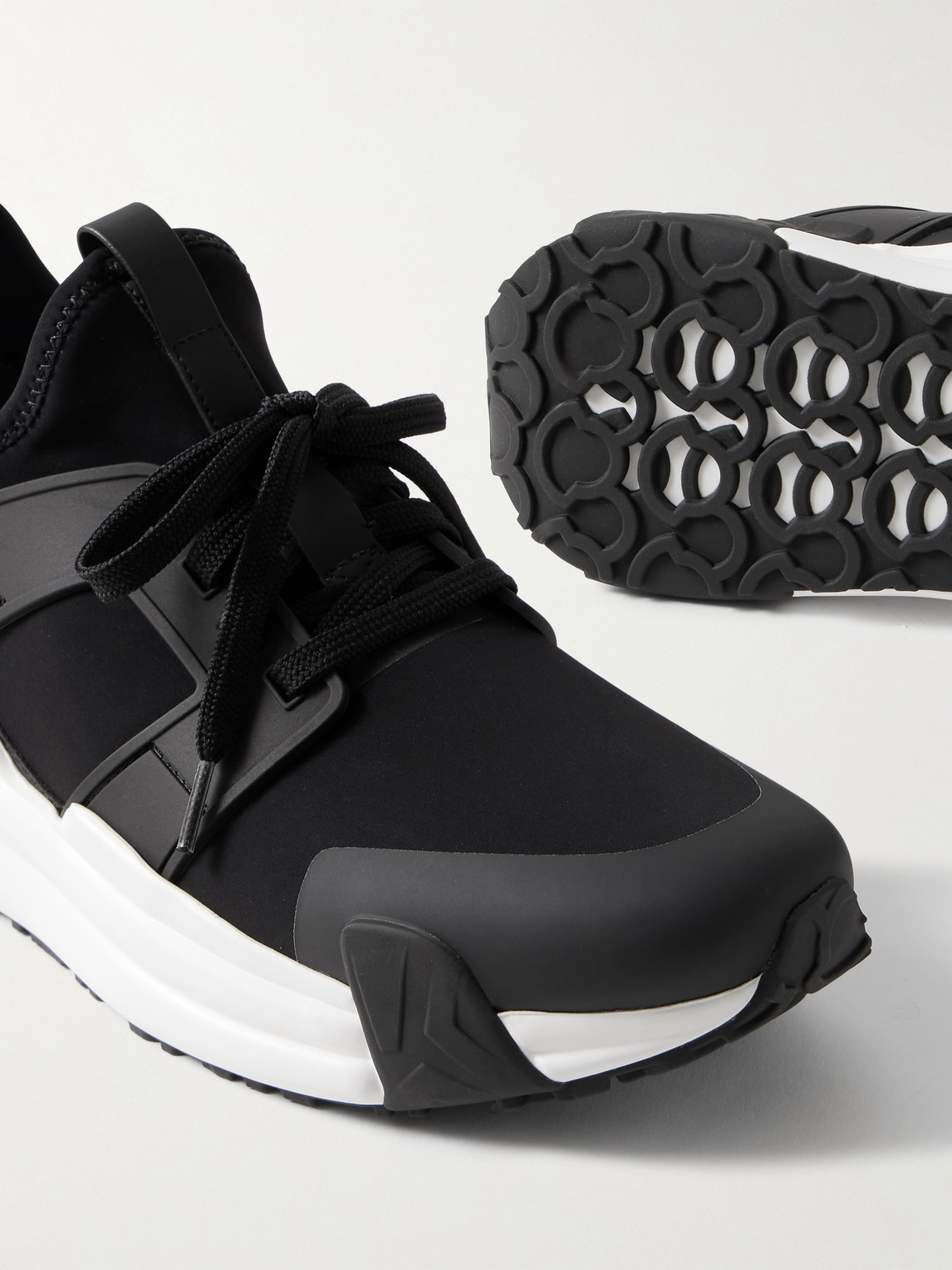 Shop Moncler Lunarove Rubber And Leather-trimmed Neoprene Sneakers In Black