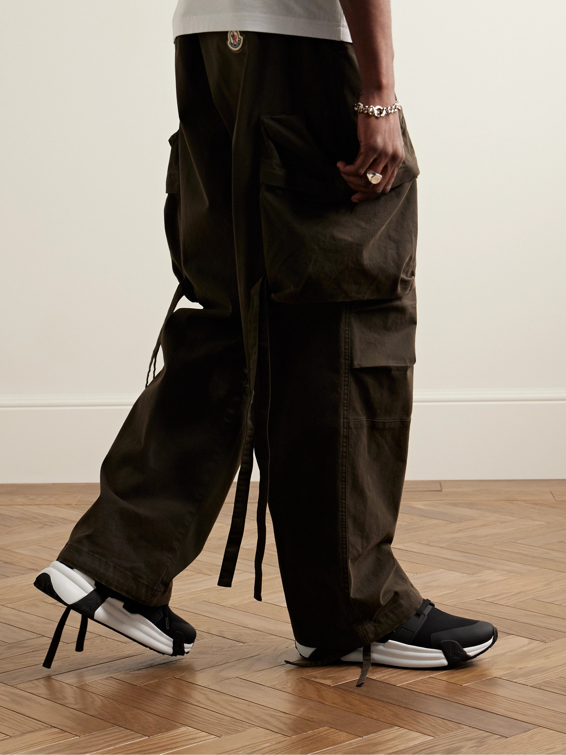 Moncler Lunarove Rubber And Leather-trimmed Neoprene Sneakers In Black