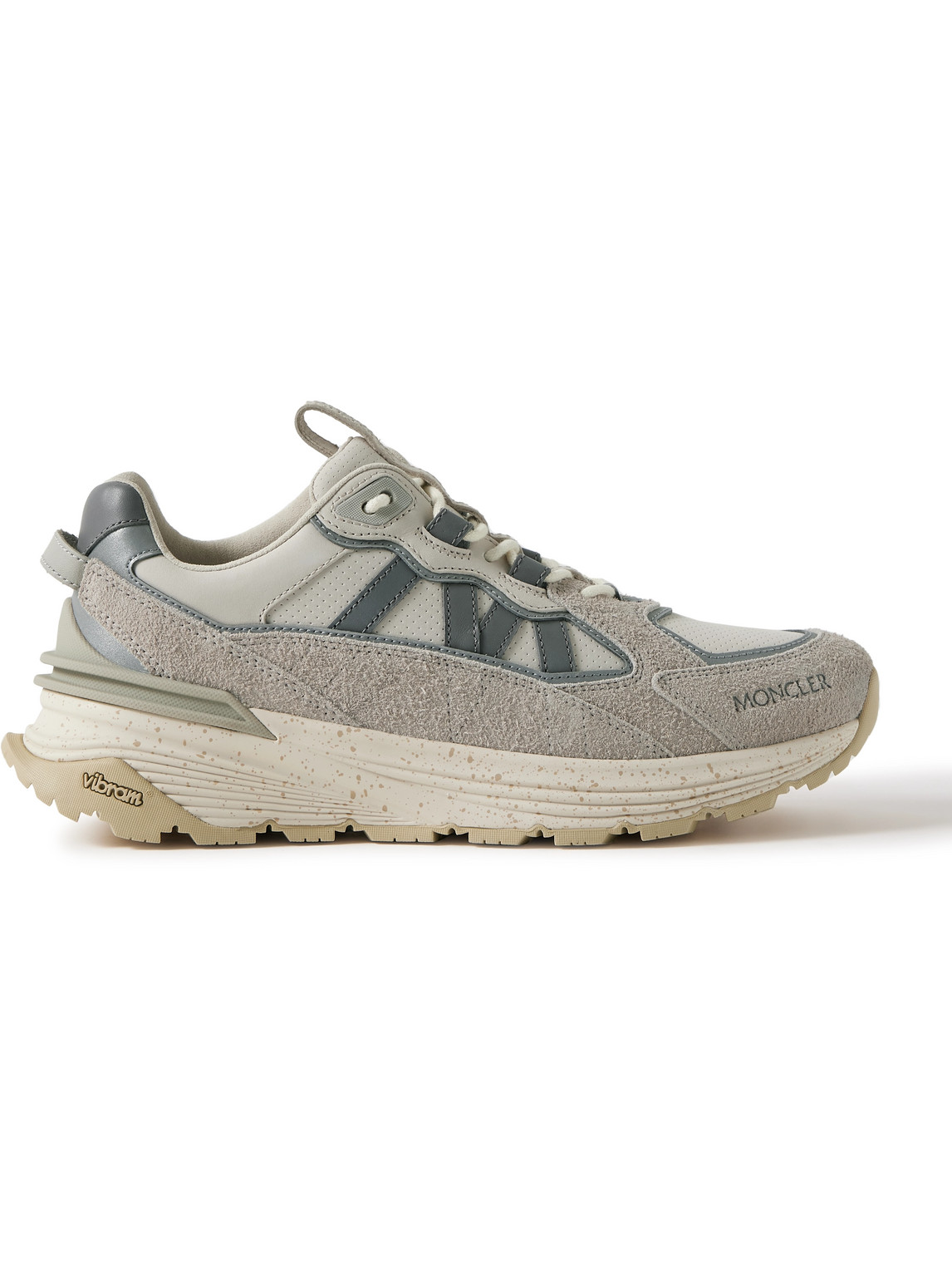 Moncler Lite Runner Suede-trimmed Perforated Leather Sneakers In Gray