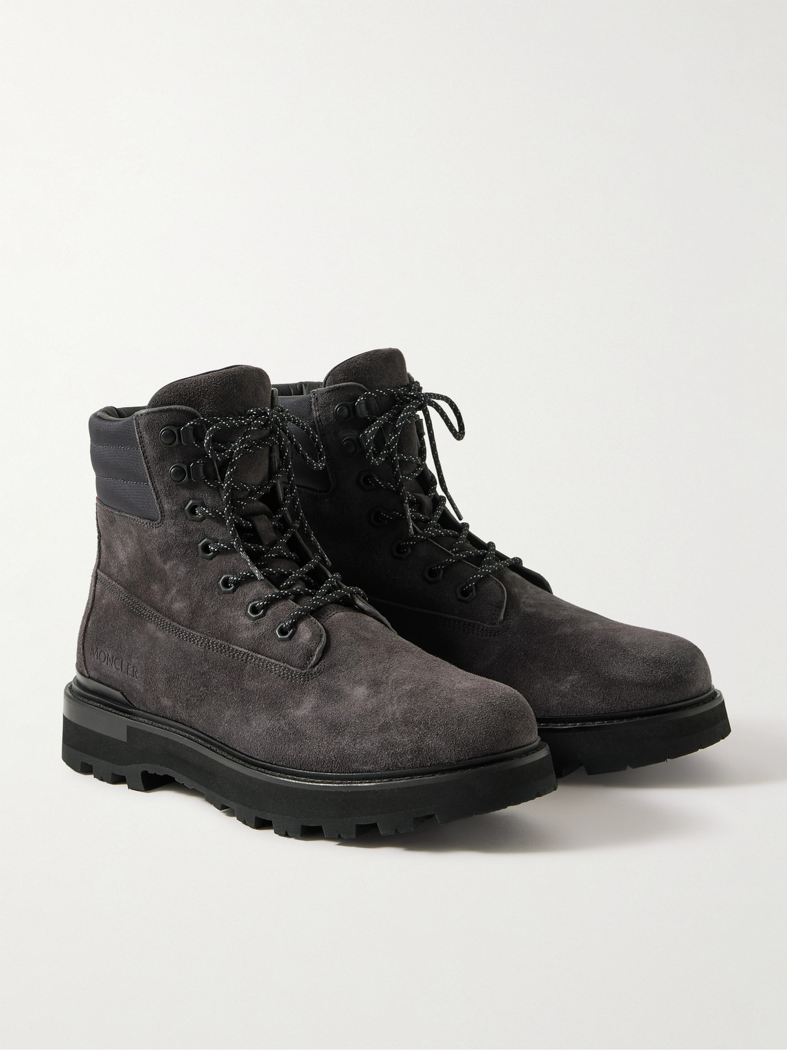 Shop Moncler Peka Trek Nylon-trimmed Suede Hiking Boots In Gray
