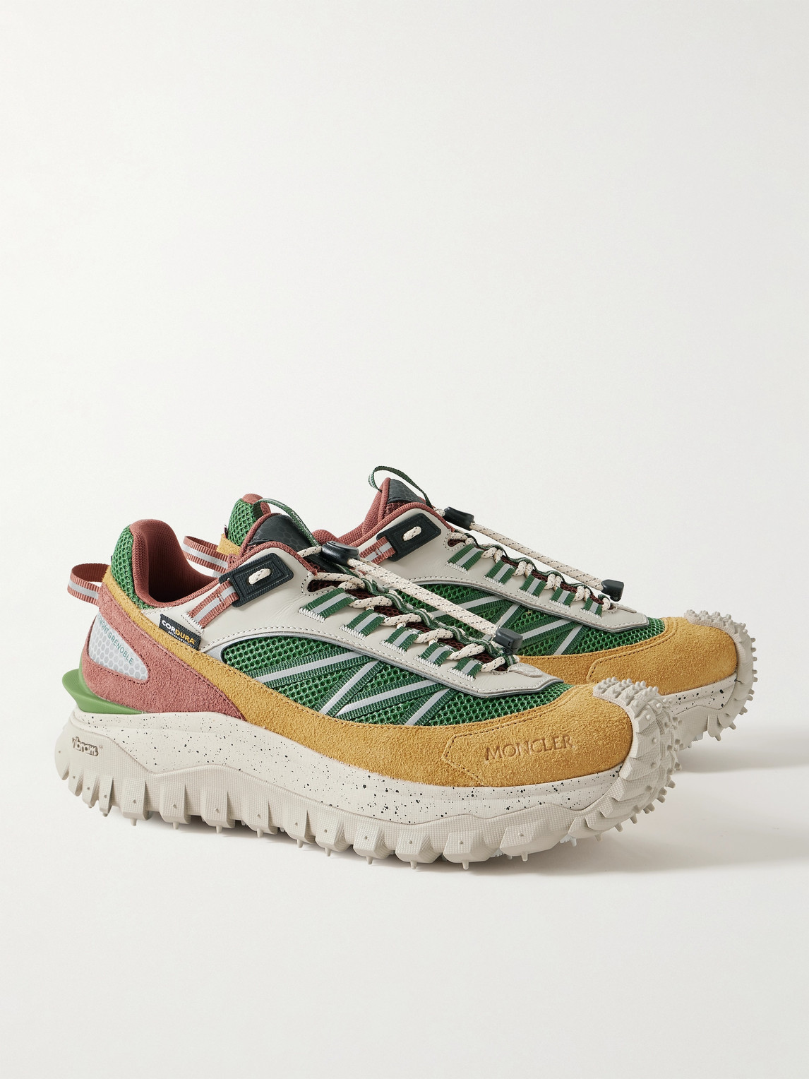 Shop Moncler Trailgrip Leather-trimmed Mesh And Suede Sneakers In Green