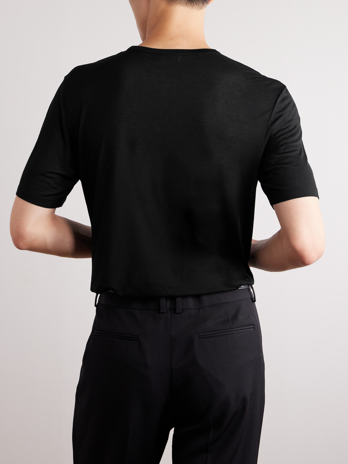 Shop Saint Laurent Logo-embroidered Jersey T-shirt In Black
