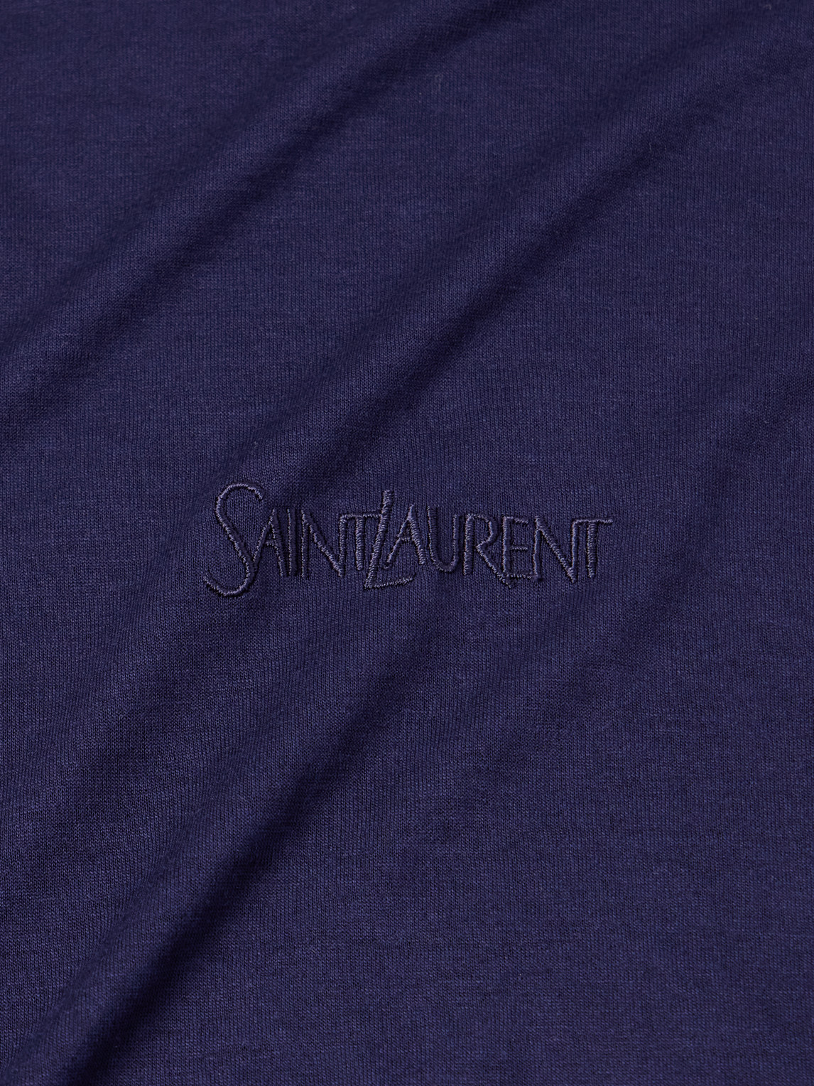 Shop Saint Laurent Logo-embroidered Jersey T-shirt In Blue