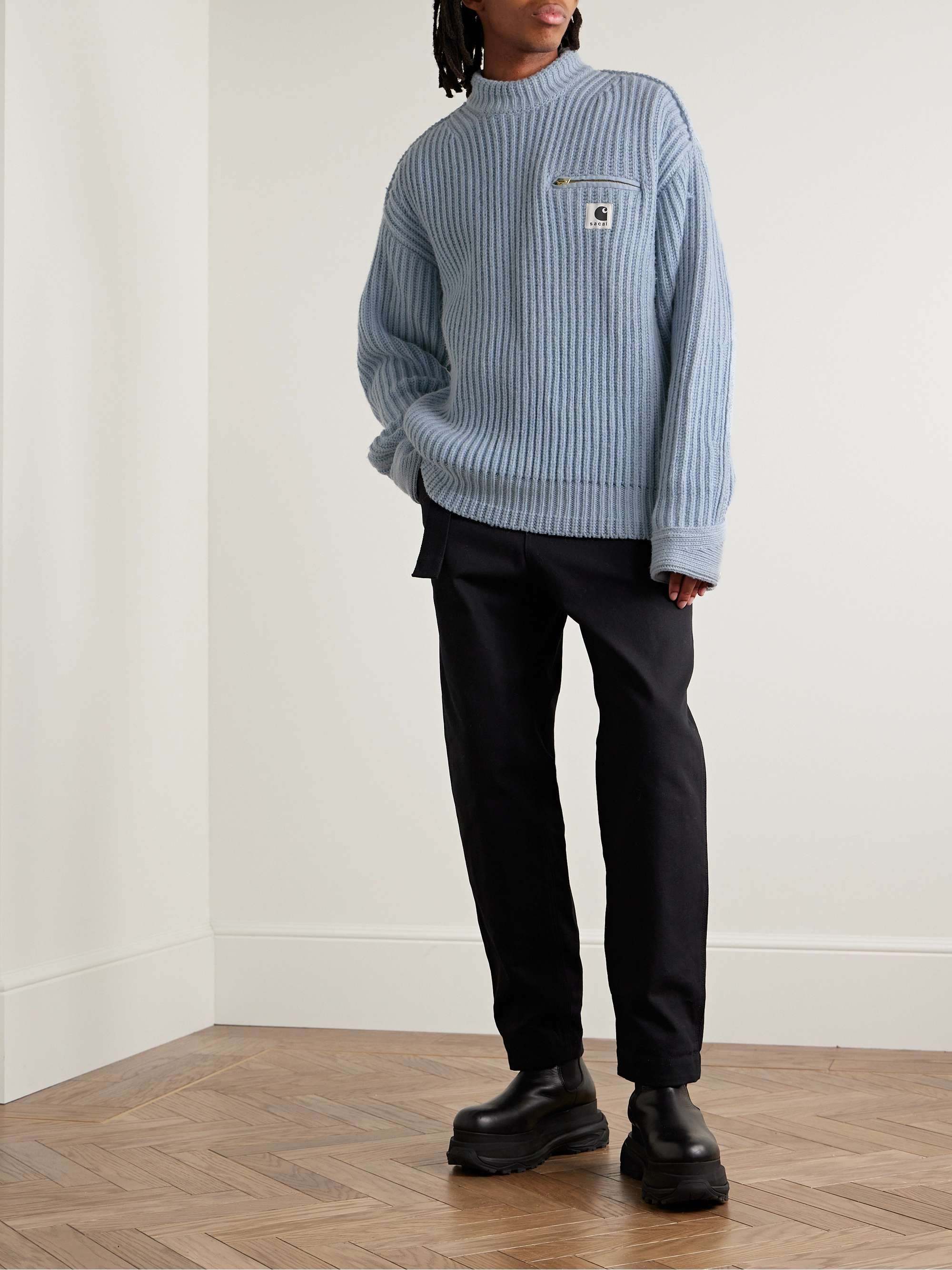 SACAI + Carhartt WIP Detroit Ribbed Wool and Nylon-Blend Sweater for