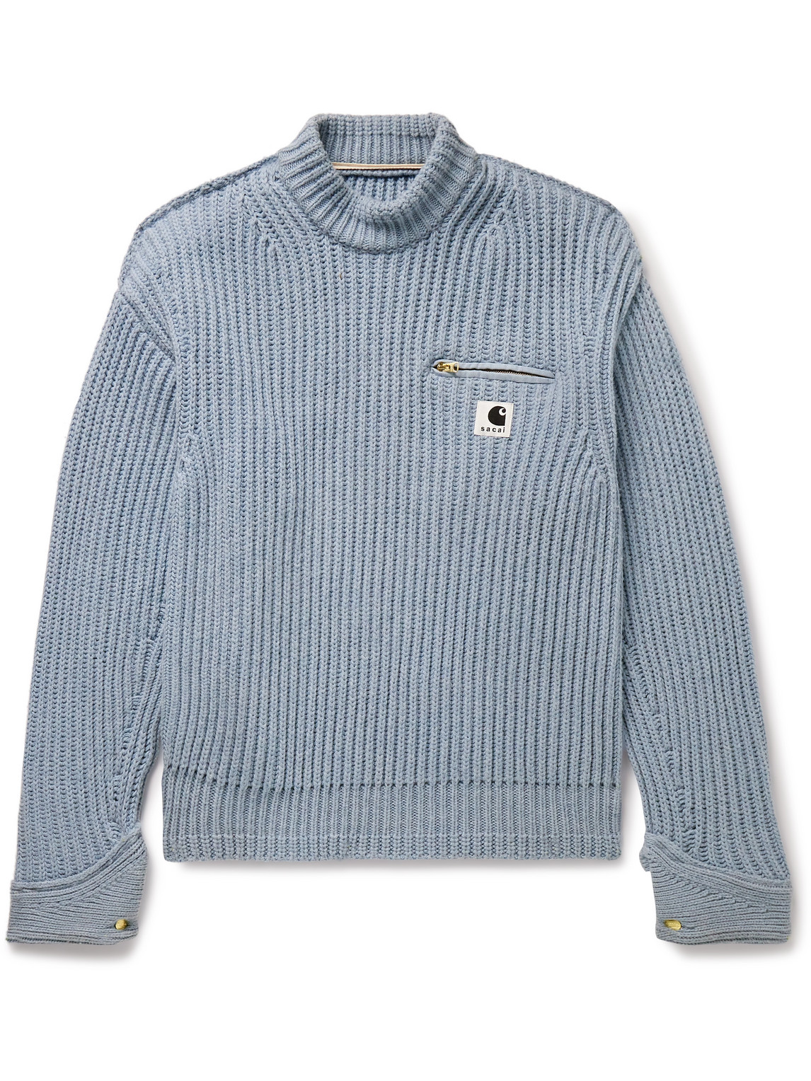 Sacai Carhartt Wip Detroit Ribbed Wool And Nylon-blend Sweater In Blue