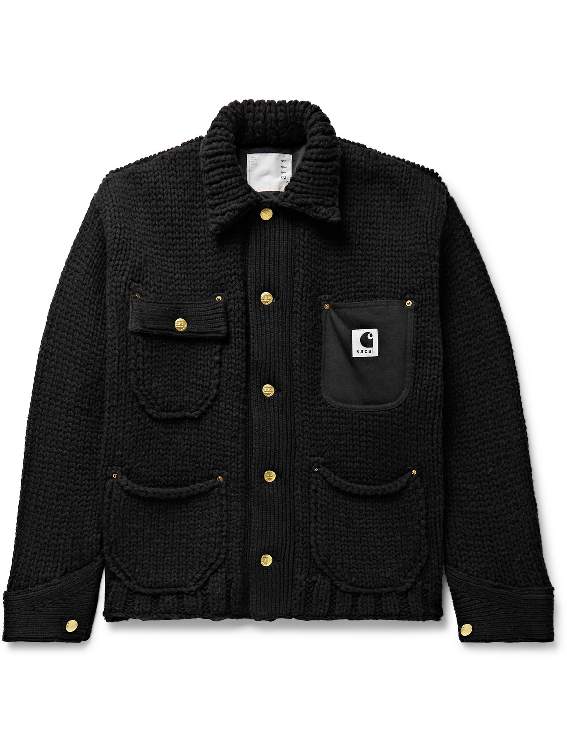 Shop Sacai Carhartt Wip Michigan Canvas-trimmed Wool-blend Overshirt In Black