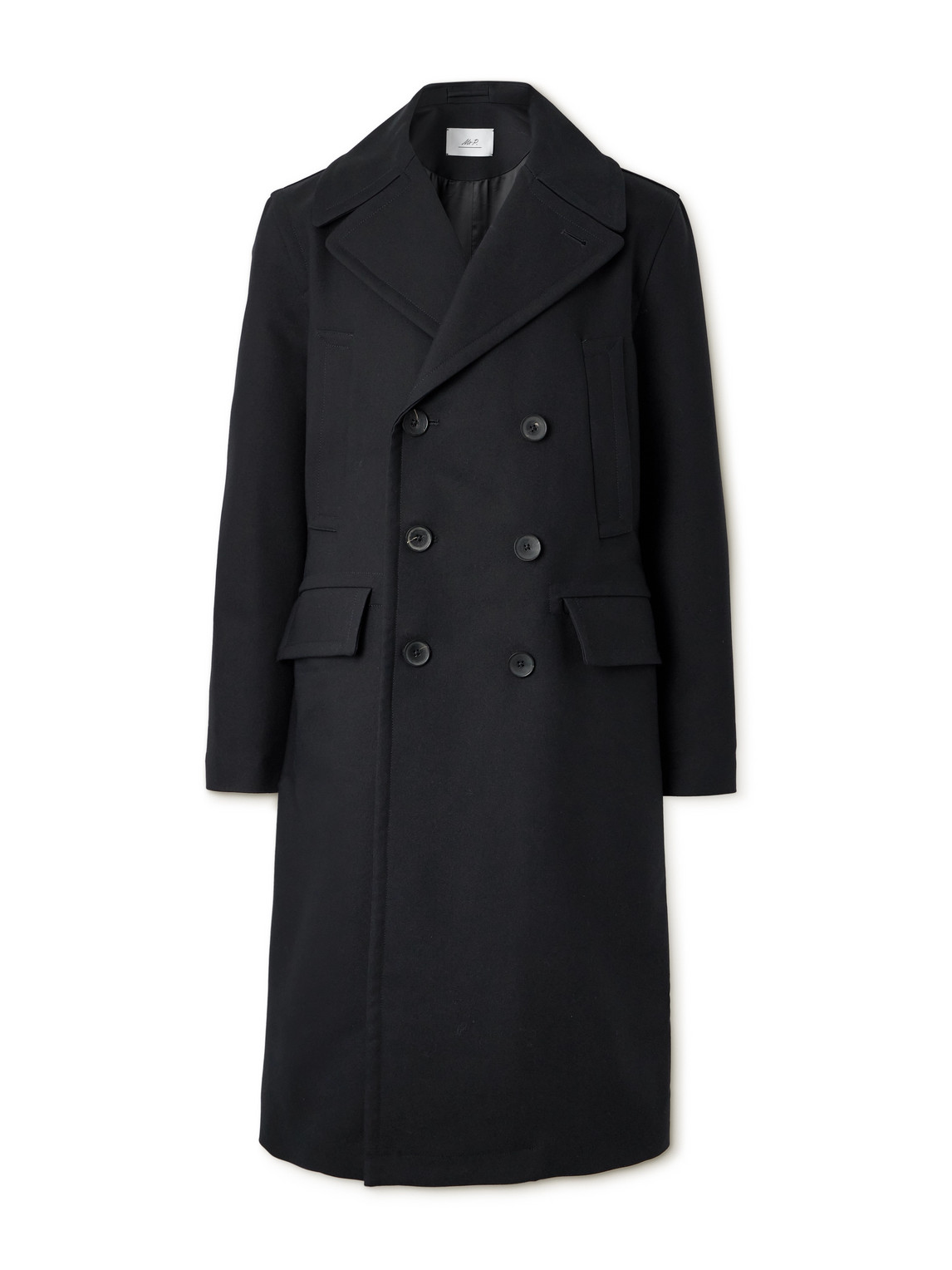 Mr P Great Double-breasted Woven Coat In Black