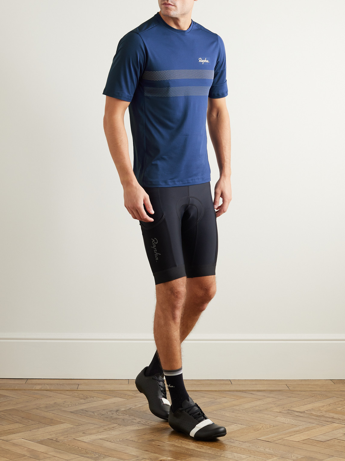 Shop Rapha Explore Technical Striped Stretch-mesh T-shirt In Blue
