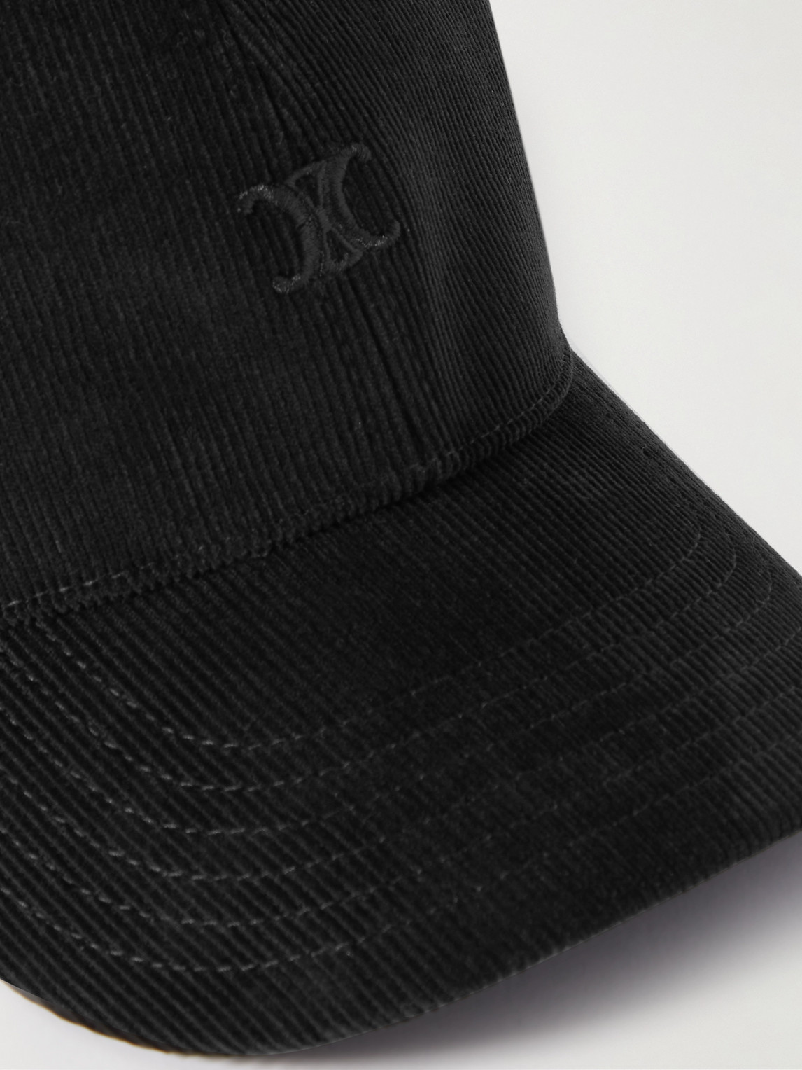 Celine Logo-embroidered Cotton-corduroy Baseball Cap In Black