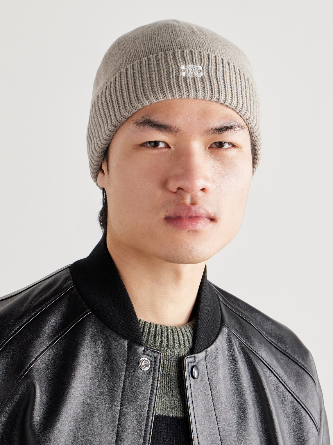 Celine Logo-embroidered Wool And Cashmere-blend Beanie In Neutral