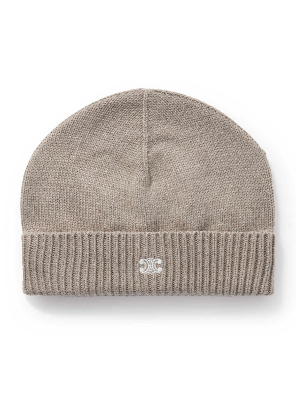 Celine Logo-embroidered Wool And Cashmere-blend Beanie In Neutral