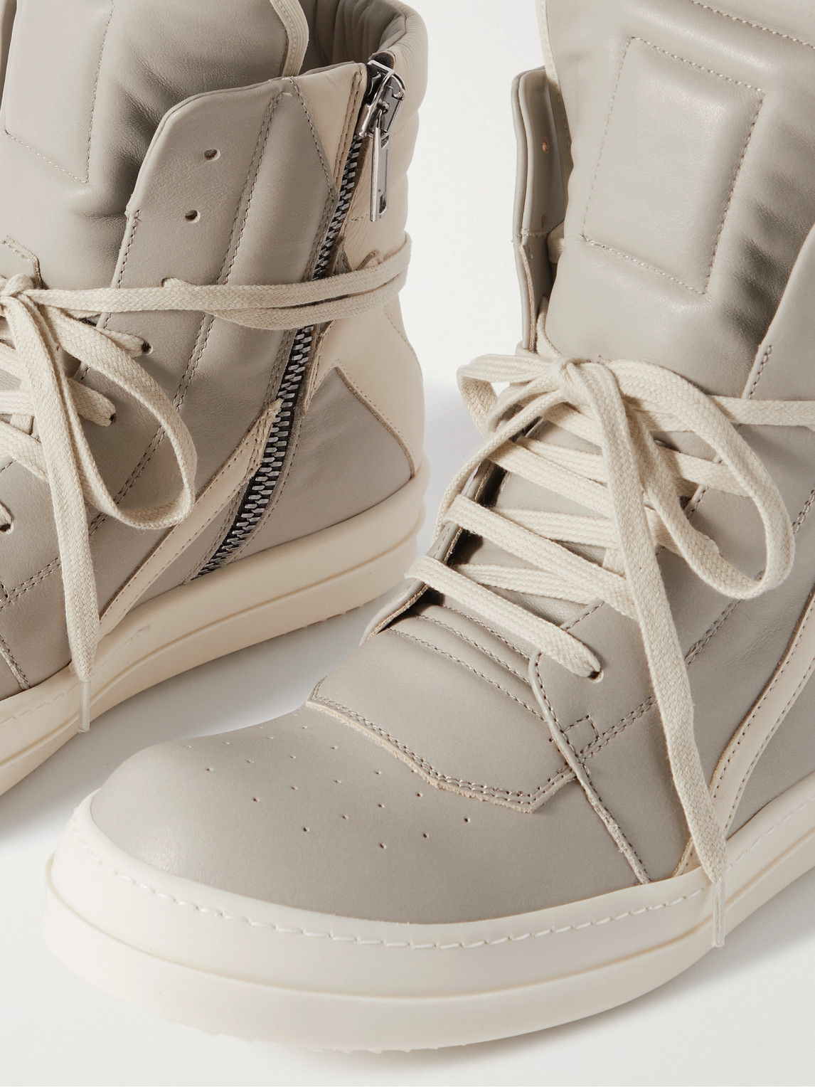 Shop Rick Owens Geobasket Leather High-top Sneakers In Gray