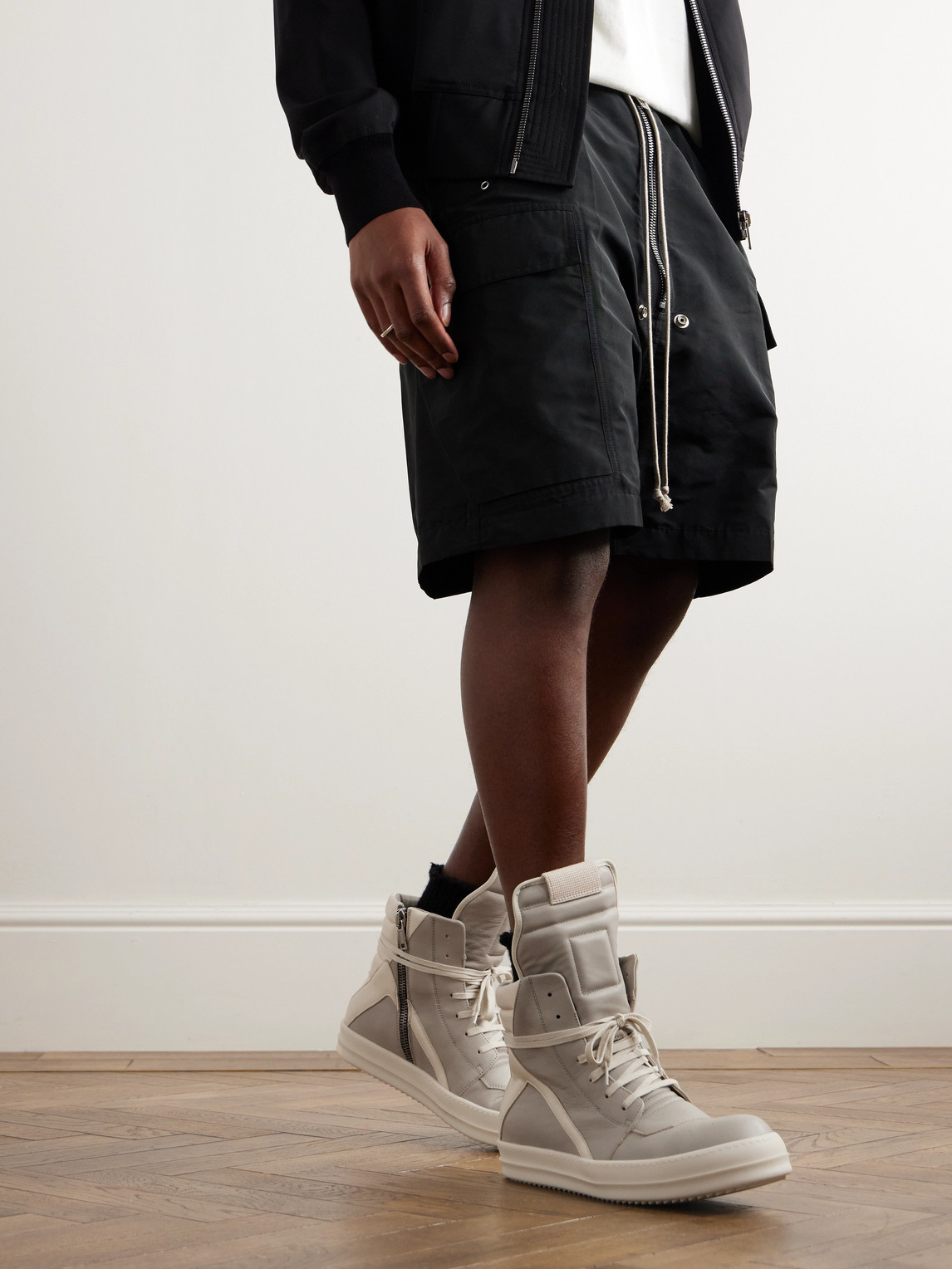 Shop Rick Owens Geobasket Leather High-top Sneakers In Gray