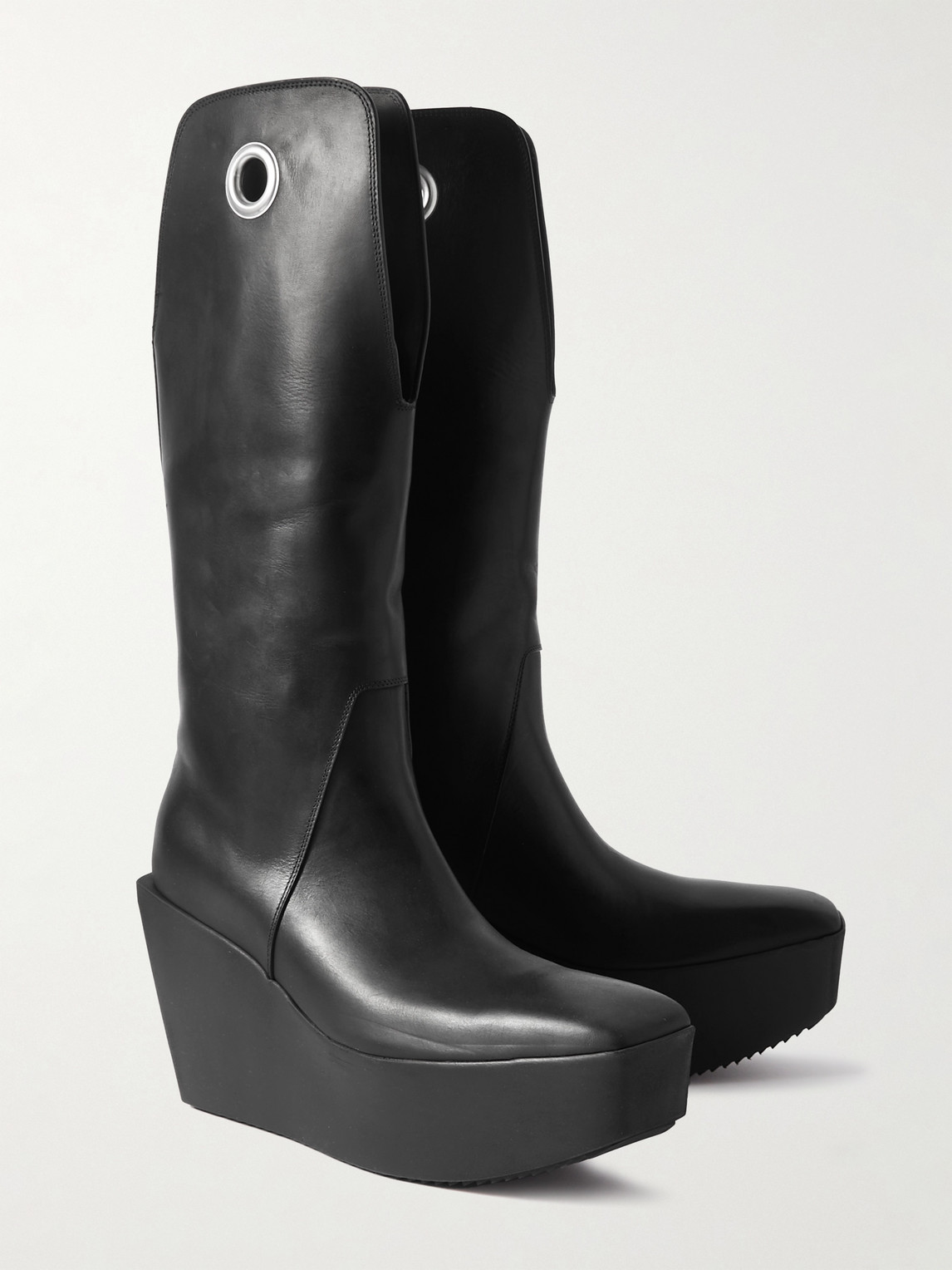 Shop Rick Owens Kowboy Eyelet-embellished Leather Platform Boots In Black