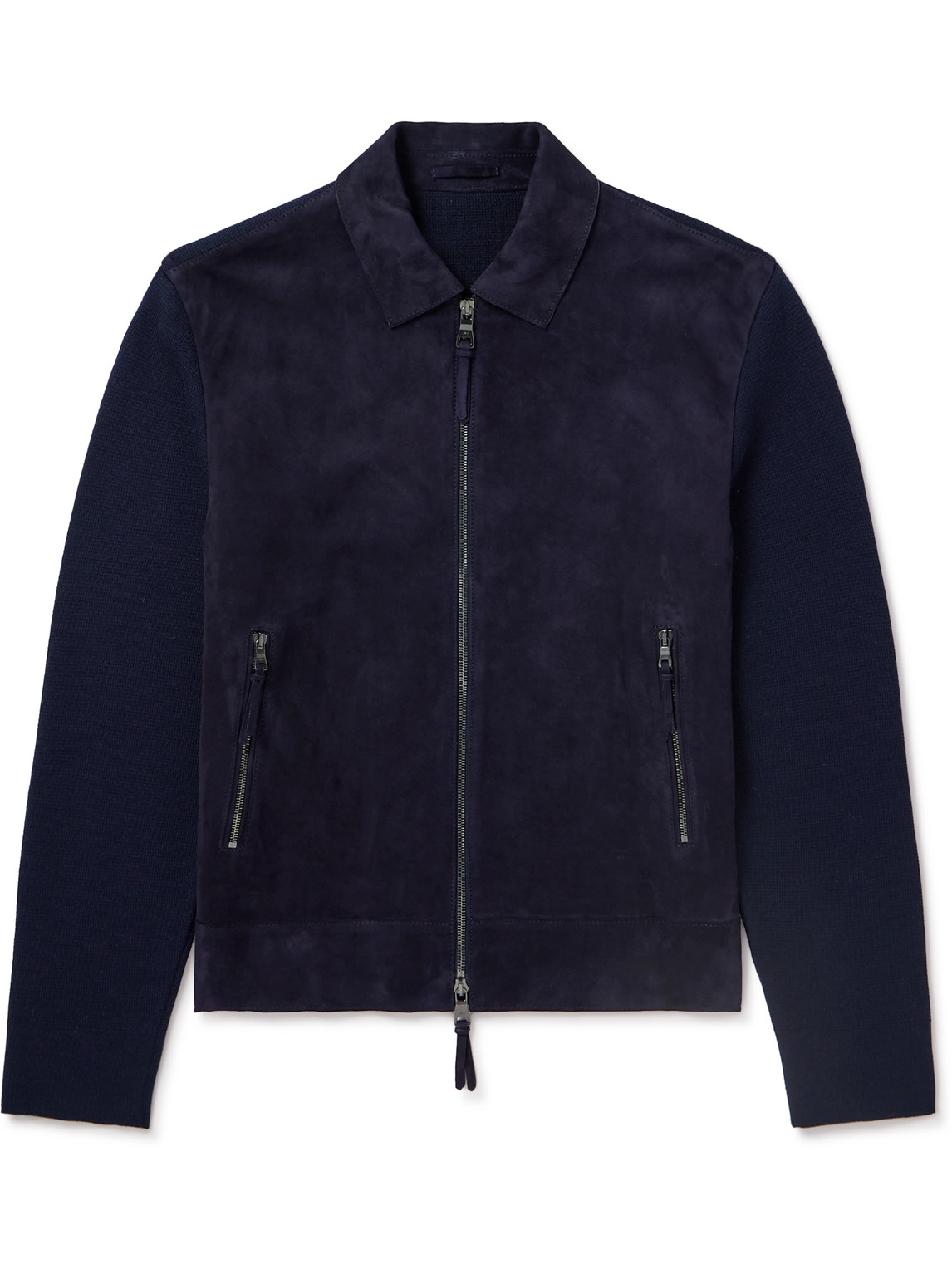 Mr P Merino Wool And Suede Blouson Jacket In Blue