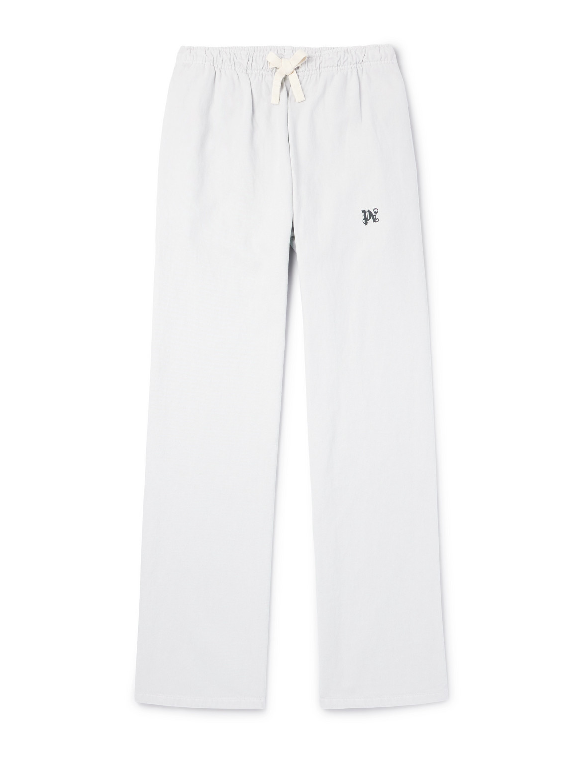 Palm Angels Wide-leg Logo-embroidered Lyocell And Cotton-blend Twill Drawstring Trousers In White
