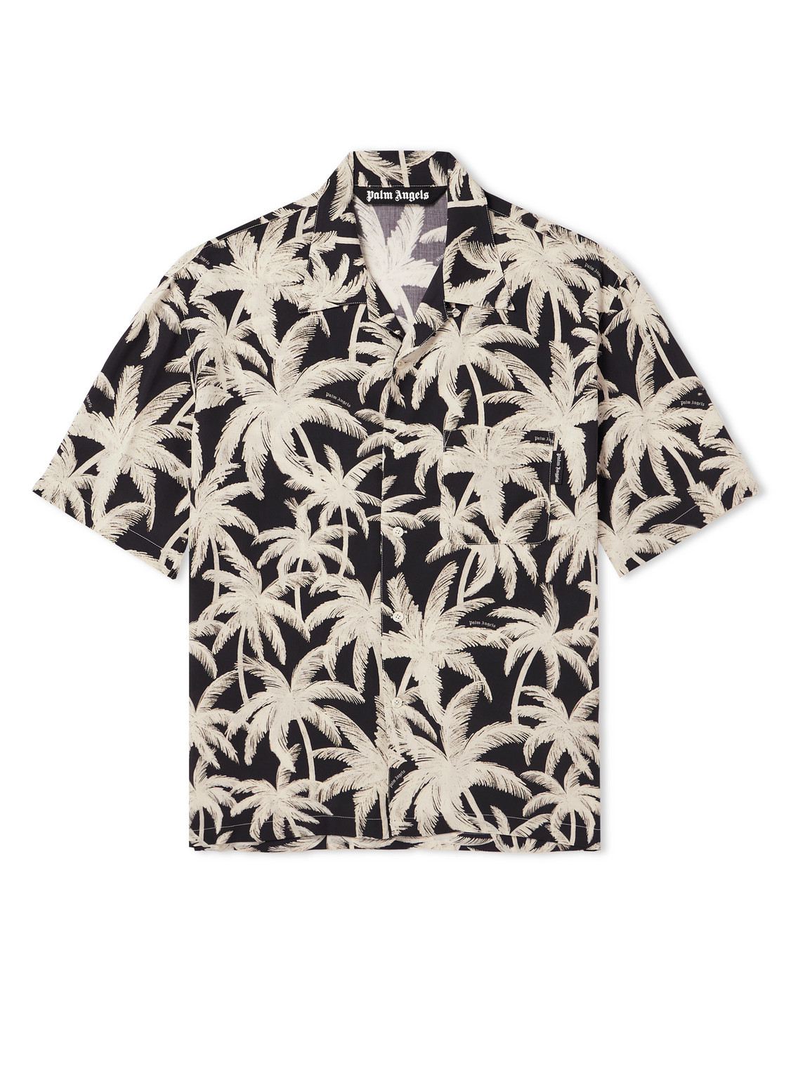 Shop Palm Angels Convertible-collar Printed Woven Shirt In Black