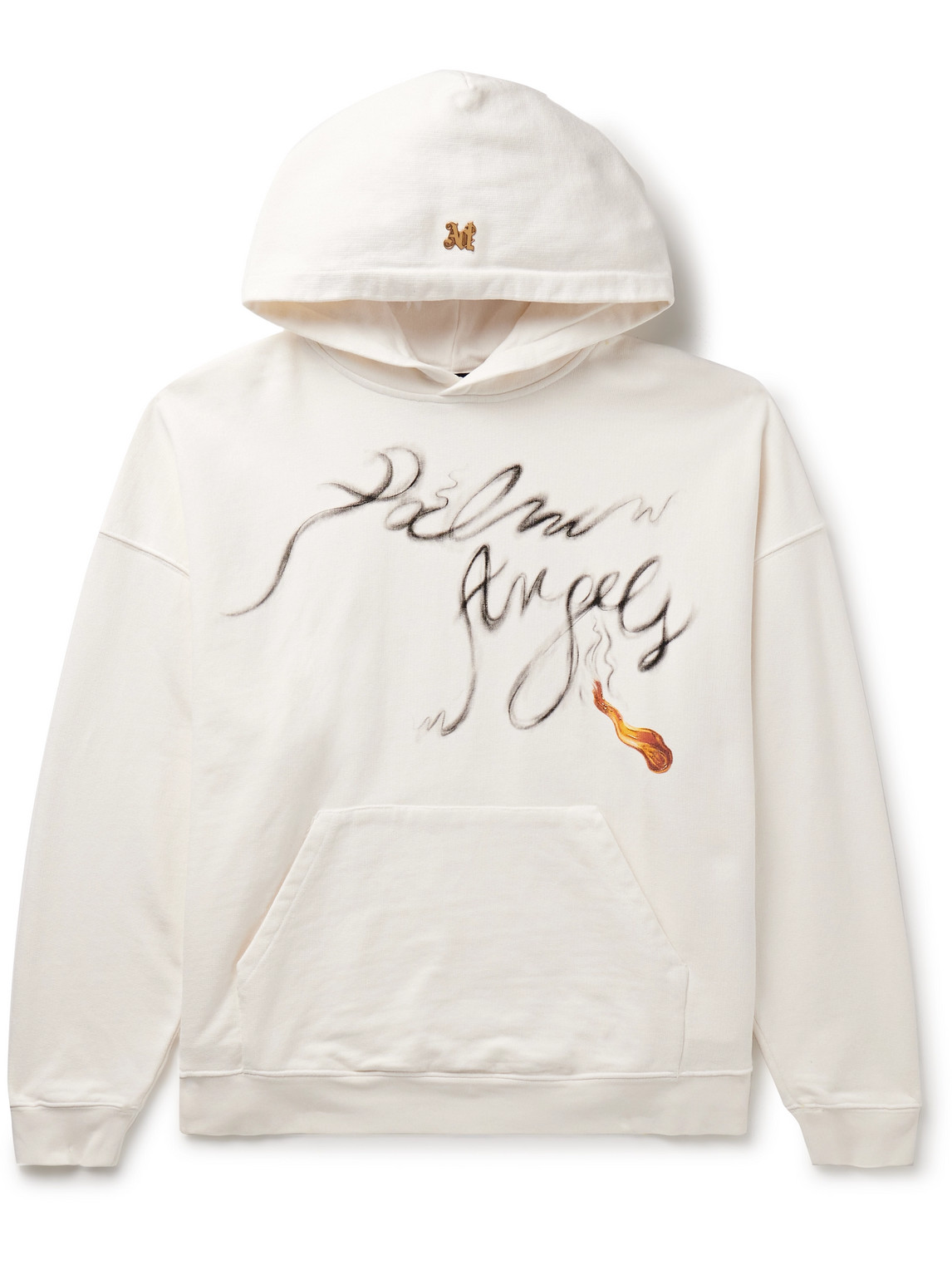 Shop Palm Angels Foggy Logo-print Cotton-jersey Hoodie In White