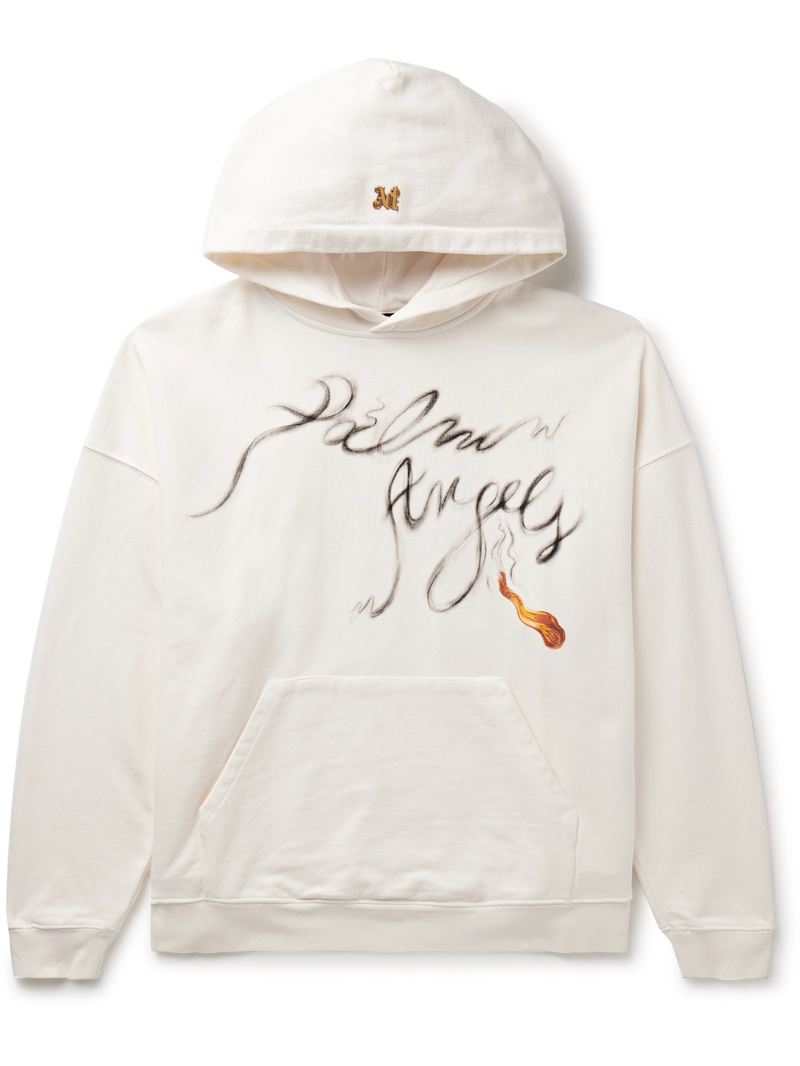 Palm Angels Foggy Pa Printed Drop Shoulder Hoodie In White