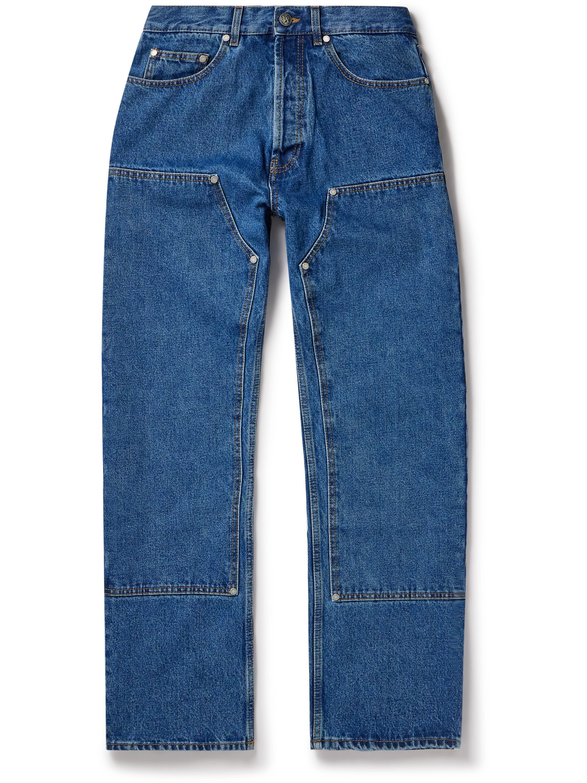 Palm Angels Embossed Straight-leg Panelled Jeans In Blue