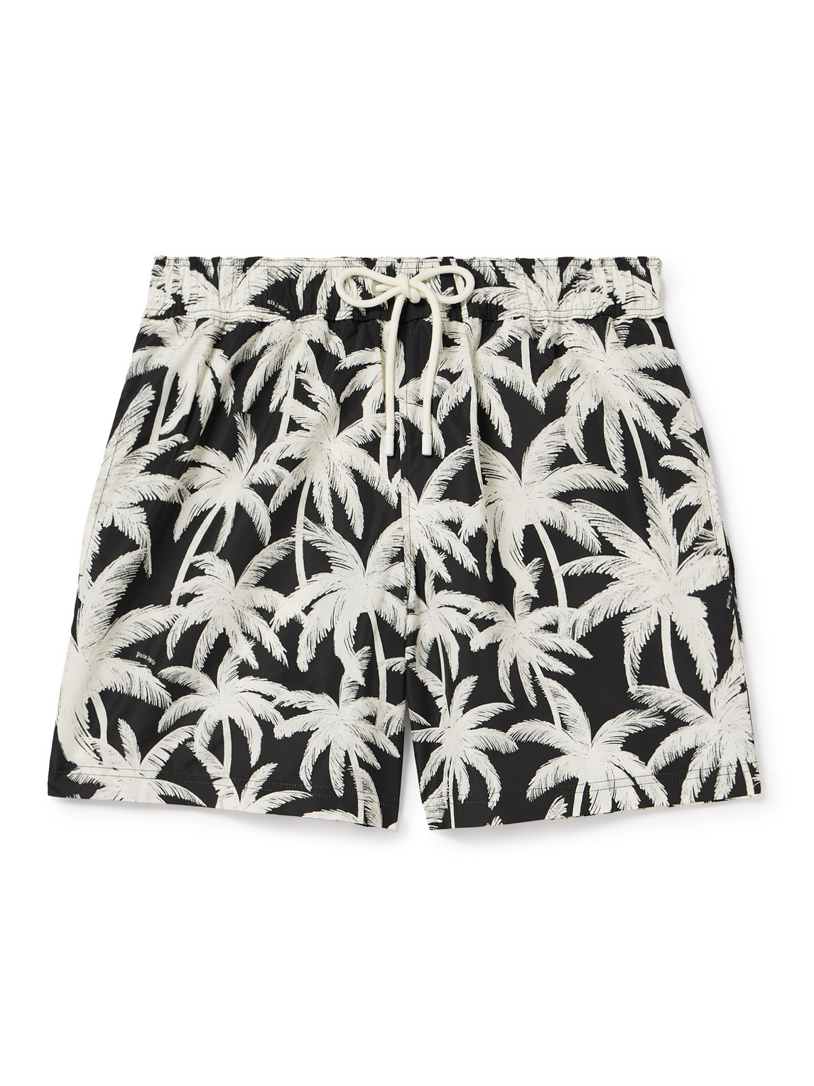 Shop Palm Angels Straight-leg Mid-length Printed Swim Shorts In Black