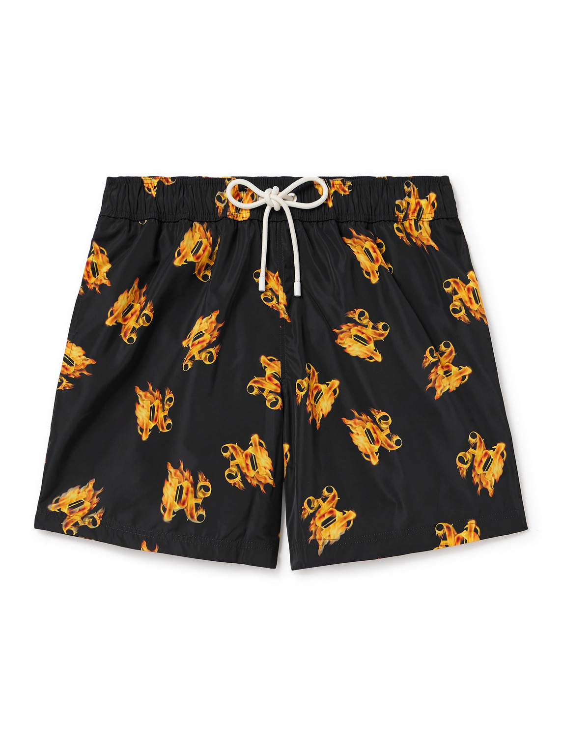 Shop Palm Angels Straight-leg Mid-length Logo-print Swim Shorts In Black