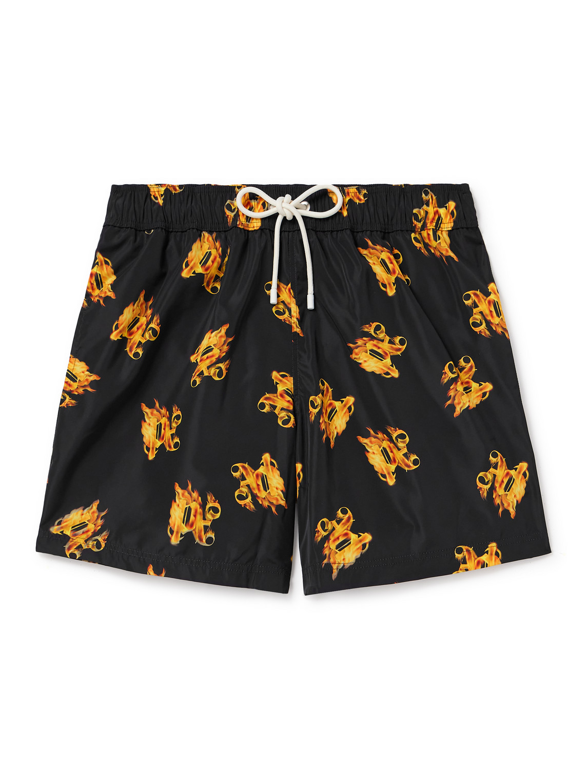 Palm Angels Burning Monogram Swim Shorts In Black
