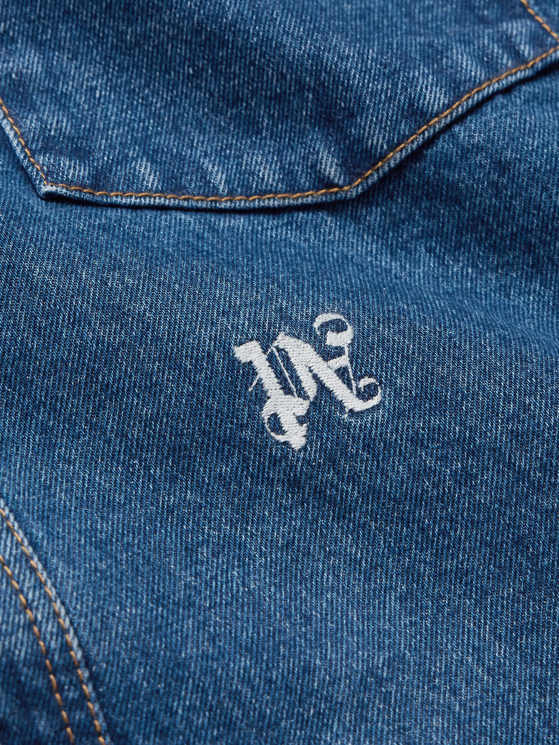 Shop Palm Angels Logo-embroidered Denim Western Shirt In Blue